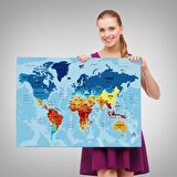 Harita Sepeti Dünya Haritası Ülke Başkentli Okyanuslu ve Dekoratif Kanvas Tablo 2195