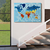 Harita Sepeti Dünya Haritası Ülke Başkentli Okyanuslu ve Dekoratif Kanvas Tablo 2195