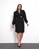 Büyük Beden Kruvaze Yaka Detaylı Uzun Kol Midi Boy Abiye Elbise