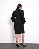 Büyük Beden Kruvaze Yaka Detaylı Uzun Kol Midi Boy Abiye Elbise