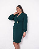 Büyük Beden Kruvaze Yaka Detaylı Uzun Kol Midi Boy Abiye Elbise