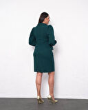 Büyük Beden Kruvaze Yaka Detaylı Uzun Kol Midi Boy Abiye Elbise