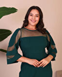 Büyük Beden Üst Ve Kol Tül Detaylı Yırtmaçlı Midi Boy Abiye Elbise