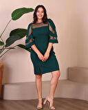 Büyük Beden Üst Ve Kol Tül Detaylı Yırtmaçlı Midi Boy Abiye Elbise