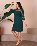 Büyük Beden Üst Ve Kol Tül Detaylı Yırtmaçlı Midi Boy Abiye Elbise