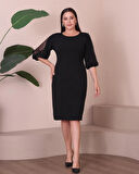 Büyük Beden Yuvarlak Yaka Kol Detaylı Midi Boy Abiye Elbise