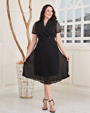 Büyük Beden Kol Ve Etek Detaylı Kruvaze Yaka Midi Boy Abiye Elbise