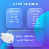 Woyax by Deji Gan 33W Type-C PD ve USB Hızlı Şarj Aleti, 1.2m 60W-2A Type-C Şarj Kablosu
