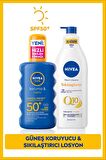 Nivea Sun Güneş Koruyucu Vücut Spreyi 200ml Spf50 Ve Q10 Sıkılaştırıcı Vücut Losyonu 400ml, Çanta Hediye