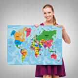 Harita Sepeti Türkçe Dünya Haritası Ülke Başkentli ve Okyanuslu Dekoratif Kanvas Tablo 2200