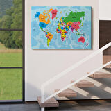 Harita Sepeti Türkçe Dünya Haritası Ülke Başkentli ve Okyanuslu Dekoratif Kanvas Tablo 2200
