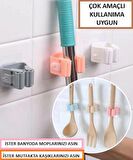 Mop Banyo Askısı Çok Amaçlı Yapışkanlı Askı 4 Adet Fırça Süpürge Papas Düzenleyici Mutfak 