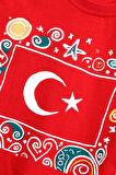 %100 Pamuklu Kısa Kollu Türk Bayrağı Baskılı Kız ve Erkek Unisex Çocuk Tshirt Kırmızı