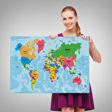 Harita Sepeti Dünya Haritası Ülke Başkentli Okyanuslu ve Dekoratif Kanvas Tablo 2201