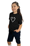 Kalp Baskılı kız Çocuk Tişört ve Şort Takımı | %100 Pamuk, Şık ve Rahat