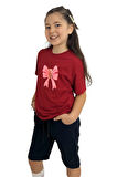 Kurdele Baskılı kız Çocuk Tişört ve Şort Takımı | %100 Pamuk, Şık ve Rahat
