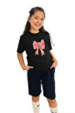 Kurdele Baskılı kız Çocuk Tişört ve Şort Takımı | %100 Pamuk, Şık ve Rahat