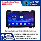 Mercedes-Benz Viano 2004-2013 Yıl 1GB Ram 16GB Hafıza 9 İnç Android 14 Cihaz Kablosuz Carplay Kablosuz Android Auto Multimedya Navigasyon Double Teyp Araç Monitor Ekran