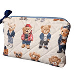 Uretti - Petek 7523  El Yapımı Teddy Bear Temalı 2'li Bakım / Portföy Çantası Seti