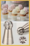 Paslanmaz Çelik Krema Sıkma Torbası Ucu ( Russian Ball Piping Tips) 1 Adet + 4 Adet Sıkma Torbası