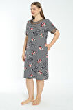 Desenli Cepli Tül Detaylı Kısa Kollu Büyük Beden Elbise
