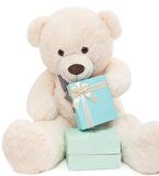  Yeni Yıla Özel : Elinde Baskılı Kalbi Ve Noel Şapkalı 90 cm Papyonlu Peluş Ayıcık - Yeni Yıl Temalı 