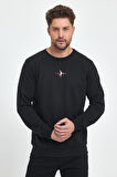 Siyah-Gri Erkek Supermagic Göğüs Baskılı Basic 2'li Sweatshirt