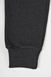 Siyah-Antrasit Kalın Pamuklu Beli ve Paçası Lastikli Cepli 2'li Kız Çocuk Eşofman Altı