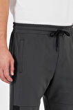 Erkek Siyah-Antrasit Standart Fit Normal Kesim Düz Paça Cep Fermuarlı Rahat Jogger 2'li Eşofman Altı