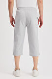 Erkek Yanları Cepli Gri Bermuda Diz Altı Kapri Beli Ayarlanabilir Lastikli Uzun Şort