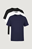 Erkek Çok Renkli T- Shirt Regular Fit Rahat Kesim Bisiklet Yaka 3'lü Basic Tişört Paketi