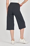 Yüksek Bel Cepli Rahat Kesim Mevsimlik Kadın Diz Altı Bermuda Füme Kapri Şort