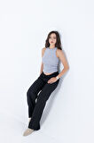 Fitilli Regular Fit Normal Kalıp Gri Bisiklet Yaka Sıfır Kol Pamuklu Kadın Atlet