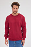 Erkek Bordo Standart Fit Normal Kesim Pamuklu Basic Bisiklet Yaka Sweatshirt