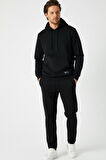 Siyah Regular Fit Kapüşonlu Cepli Sweatshirt Düz Paça Erkek Eşofman Takımı