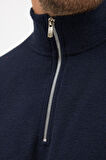 Erkek Lacivert Standart Fit Normal Kesim Pamuklu Yarım Fermuarlı Dik Yaka Pamuklu Sweatshirt