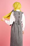 Denim Jile Elbise Fırfırlı Kol Arka Fermuar Kapama Denim Açık Gri