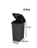 Omnipazar ELF-İ344 Slim Pedallı Plastik Çöp Kovası İç Kovalı 8 lt Antrasit (116)