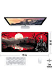 Japon Samuray Oyun Gaming Klavye Mouse Pad Kaymaz Taban Kenarları Dikişli Su Geçirmez Masa Matı 70x30 cm