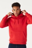 Erkek Kırmızı Standart Fit Normal Kesim Içi Polarlı 3 Iplik Kapüşonlu Pamuklu Sweatshirt