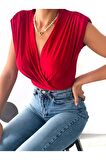 Kadın Vatka Detaylı Kruvaze Yaka Bodysuit