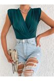 Kadın Vatka Detaylı Kruvaze Yaka Bodysuit