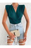 Kadın Vatka Detaylı Kruvaze Yaka Bodysuit