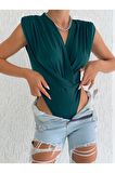 Kadın Vatka Detaylı Kruvaze Yaka Bodysuit