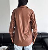 Kadın Oversize Deri Gömlek