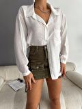 Kadın Düşük Omuz Tek Cepli Oversize Gömlek
