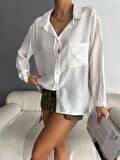 Kadın Düşük Omuz Tek Cepli Oversize Gömlek