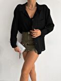 Kadın Düşük Omuz Tek Cepli Oversize Gömlek