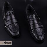 Fosco Siyah Erkek Hakiki Deri Kemerli Klasik Ayakkabı