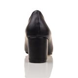 M2S Siyah Fiyonklu Kalın Topuk Klasik Ayakkabı